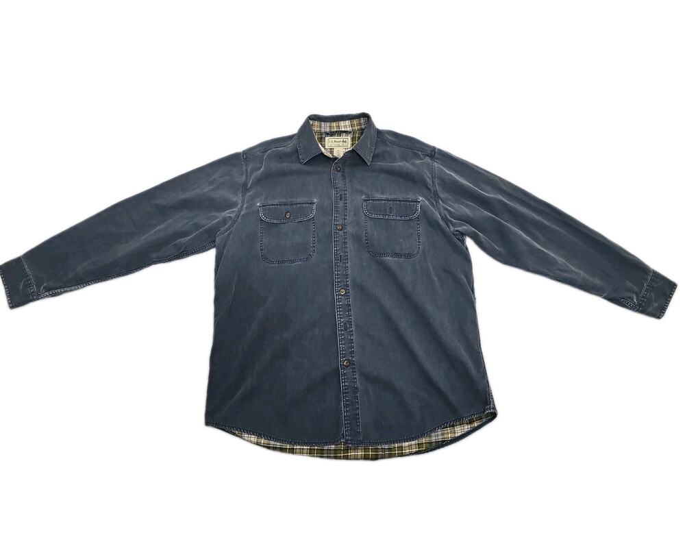 Vintage LL Bean Indigo Denim Shirt Mens Button Up 90s Long Sleeve L Blue
